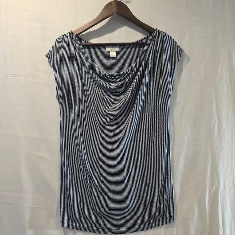 LOFT Striped Cowl Neck Cap Sleeve Tunic Top Women's Medium